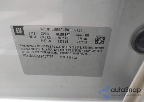 2015 Chevrolet Malibu Ls from USA, damaged, VIN 1G11B5SL5FF107756